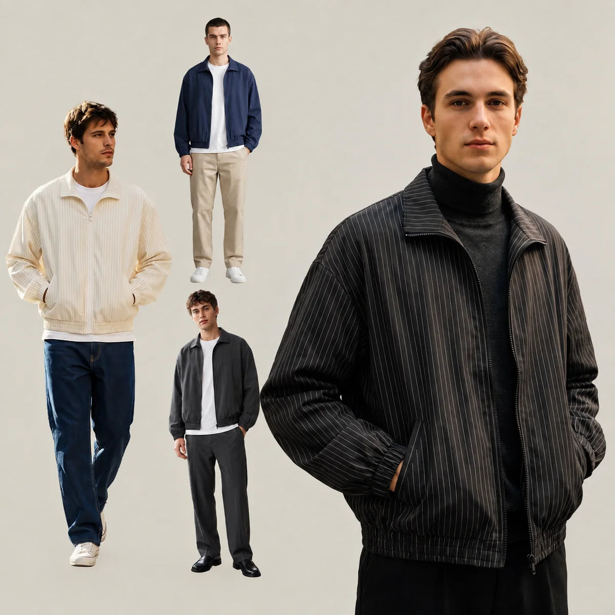 Fine-Stripe Track Jacket in a VELDEN form study